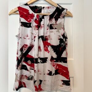Calvin Klein Red and Black Abstract Sleeveless Blouse